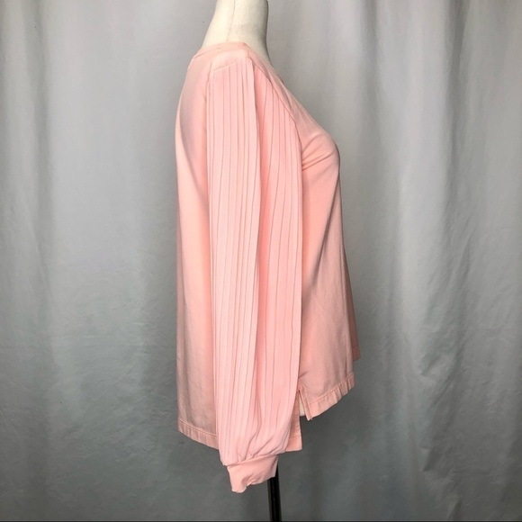 NWT Kaari Blue soft coral (peach) blouse jersey body pleated crepe sleeves Small - Picture 3 of 9